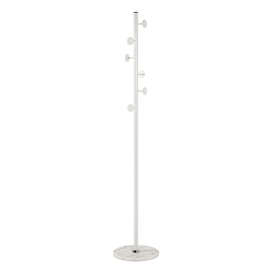 Hillsboro Metal 6 Hooks Coat Stand In White With Marble Base