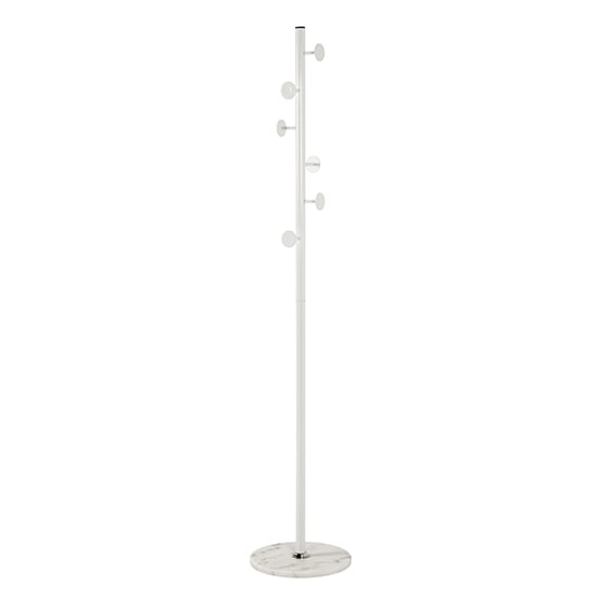 Product photograph of Hillsboro Metal 6 Hooks Coat Stand In White With Marble Base from Furniture in Fashion