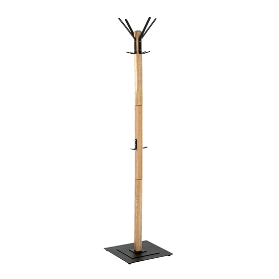 Hillsboro Wooden Coat Stand In Oak With Black Metal Base Furniture in