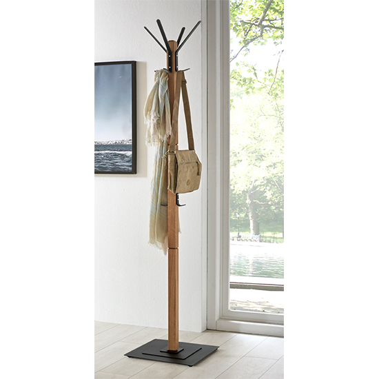 Hillsboro Wooden Coat Stand In Oak With Black Metal Base Furniture Fashion Hillsboro Wooden Coat Stand In Oak With, Black Wooden Coat Stand
