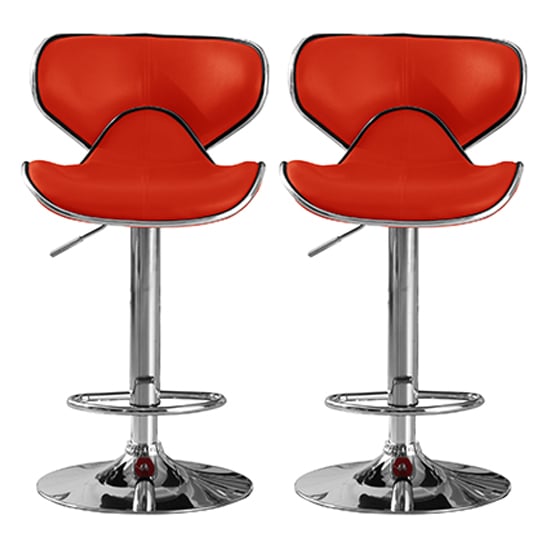 Hillside Red PU Leather Bar Stool In Pair With Chrome Base ...