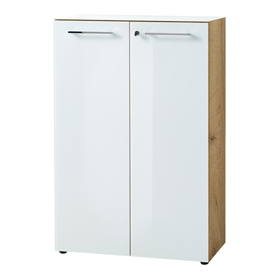 Hilo Glass Fronts Filing Cabinet With 2 Doors In White And Oak
