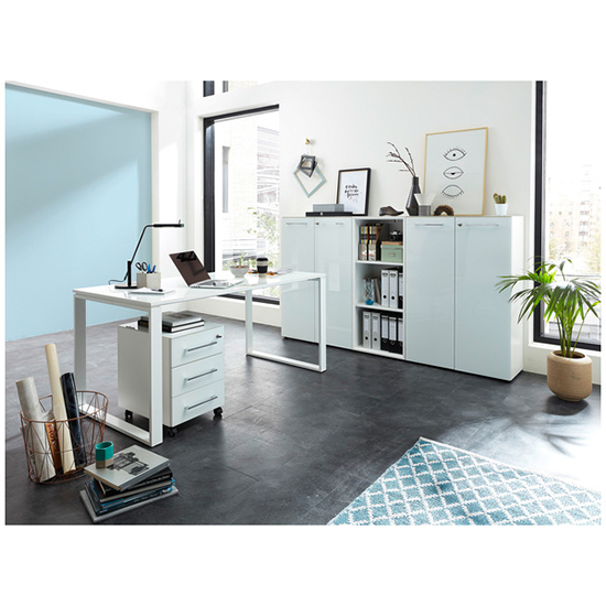 Hilo Glass Top Computer Desk In White With White Metal Frame