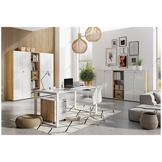 Hilo Tall Glass Fronts Filing Cabinet With 2 Doors In White And Oak_4