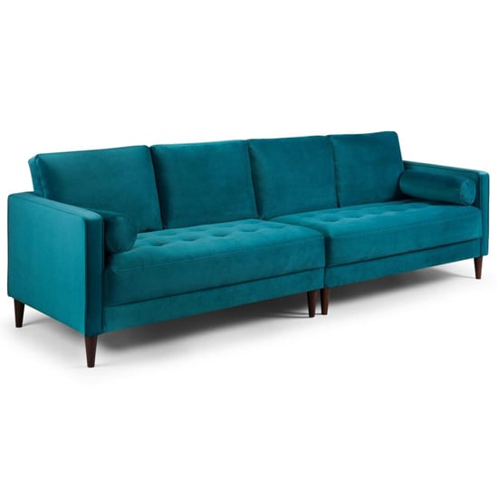 Product photograph of Hiltraud Fabric 4 Seater Sofa In Plush Teal from Furniture in Fashion