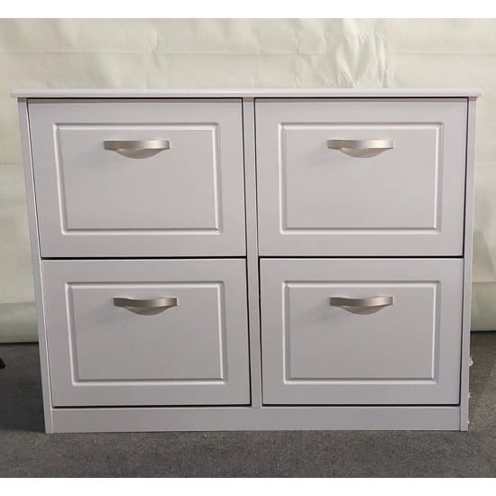 Product photograph of Hinton High Gloss Shoe Storage Cabinet With 4 Flip Doors In White from Furniture in Fashion