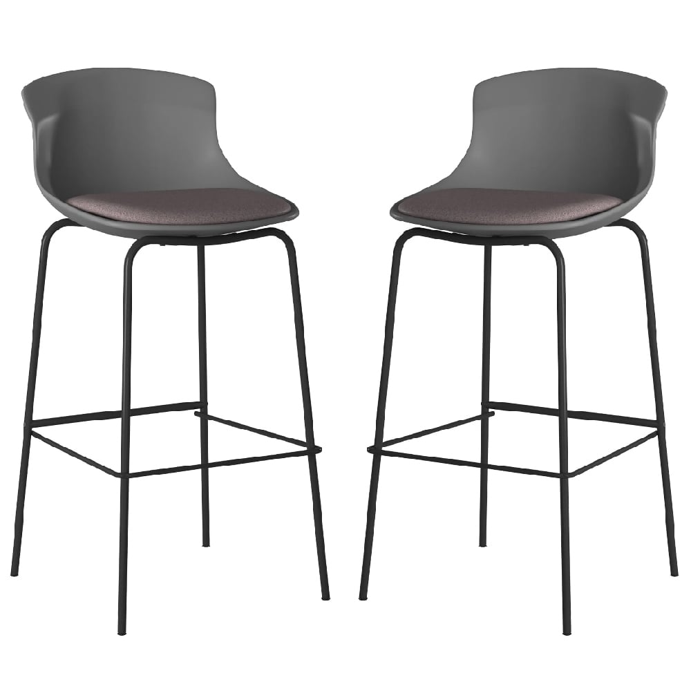 Read more about Hinton grey plastic bar stools with fabric seat in pair