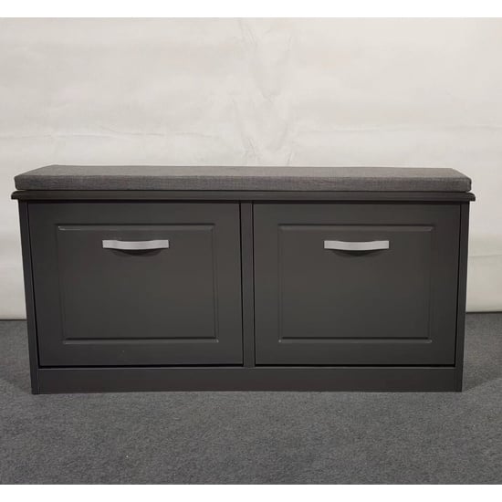 Hinton High Gloss Shoe Storage Bench With 2 Flip Doors In Grey