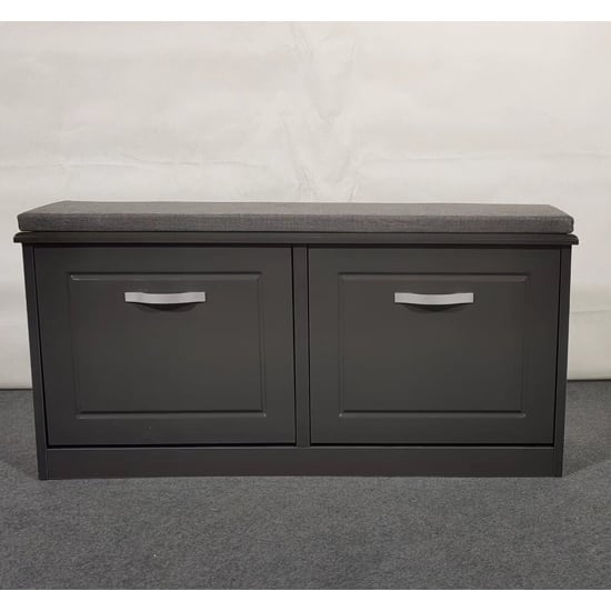 Read more about Hinton high gloss shoe storage bench with 2 flip doors in grey