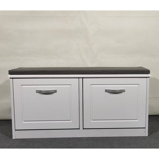 Product photograph of Hinton High Gloss Shoe Storage Bench With 2 Flip Doors In White from Furniture in Fashion