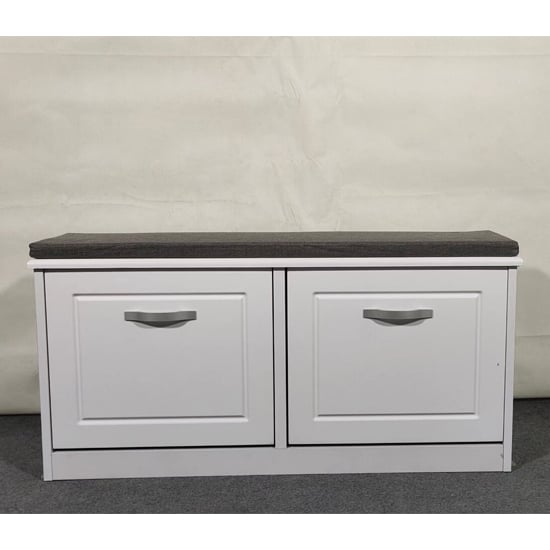 Read more about Hinton high gloss shoe storage bench with 2 flip doors in white