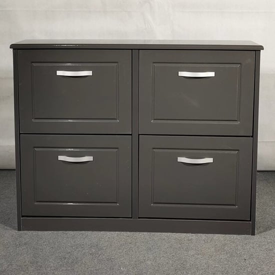 Hinton High Gloss Shoe Storage Cabinet With 4 Flip Doors In Grey
