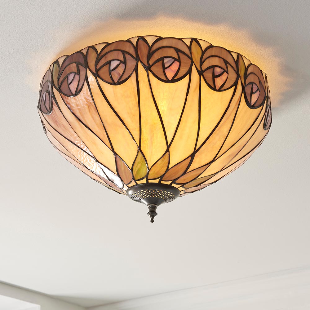 Hinton Tiffany Glass Ceiling Light In Multicolour