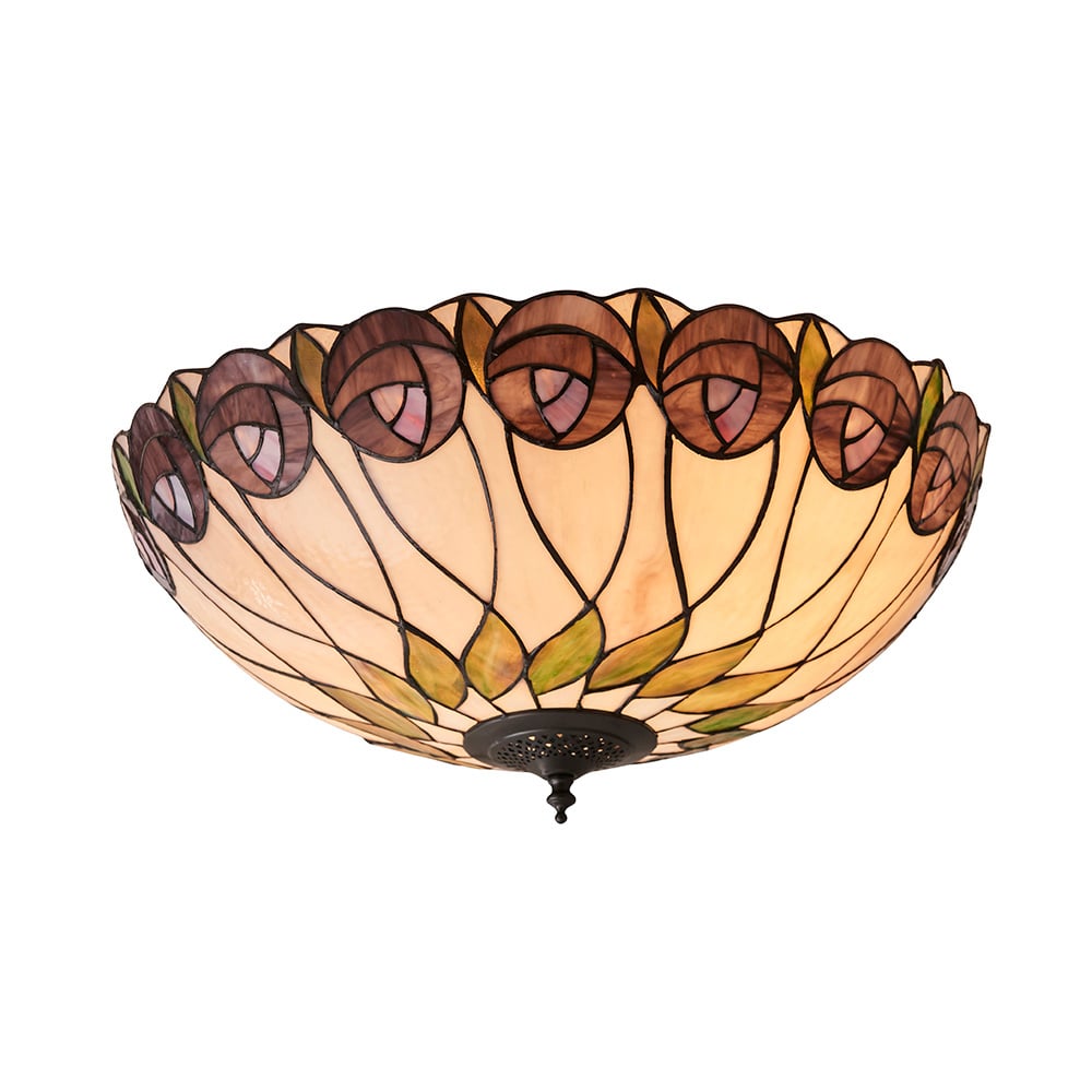Hinton Tiffany Glass Flush Ceiling Light In Satin Black