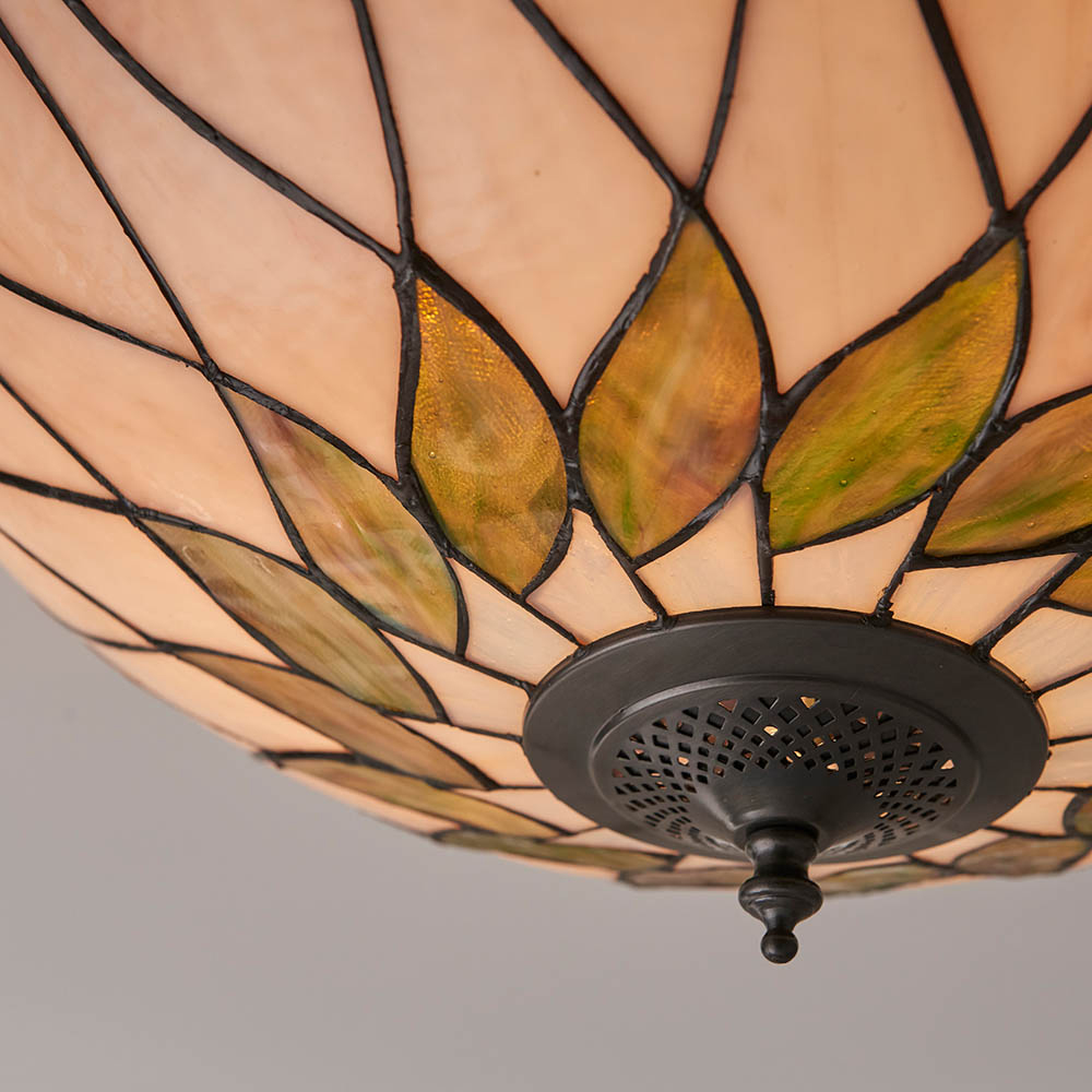 Hinton Tiffany Glass Flush Ceiling Light In Satin Black