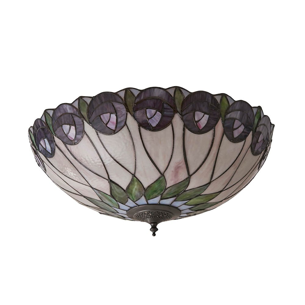 Hinton Tiffany Glass Flush Ceiling Light In Satin Black