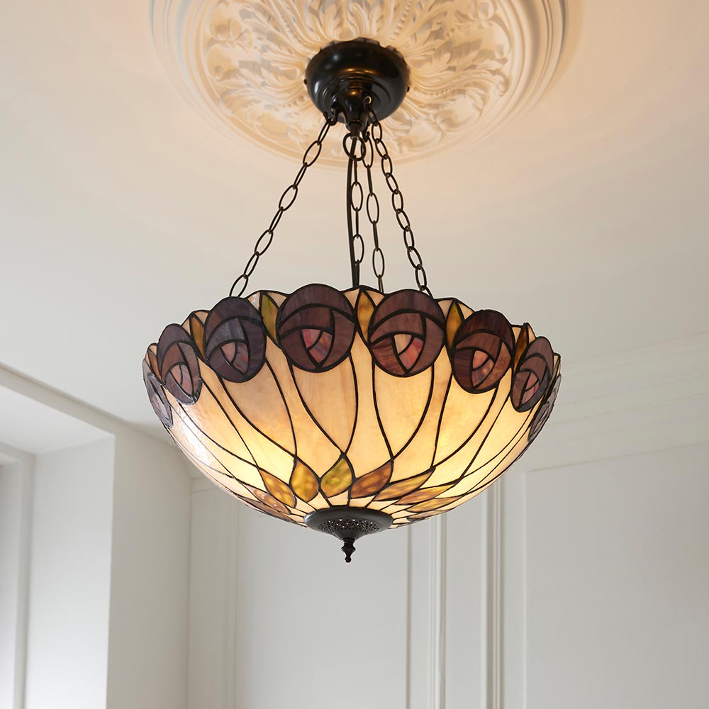 Hinton Tiffany Glass Inverted Pendant Ceiling Light In Multicolour