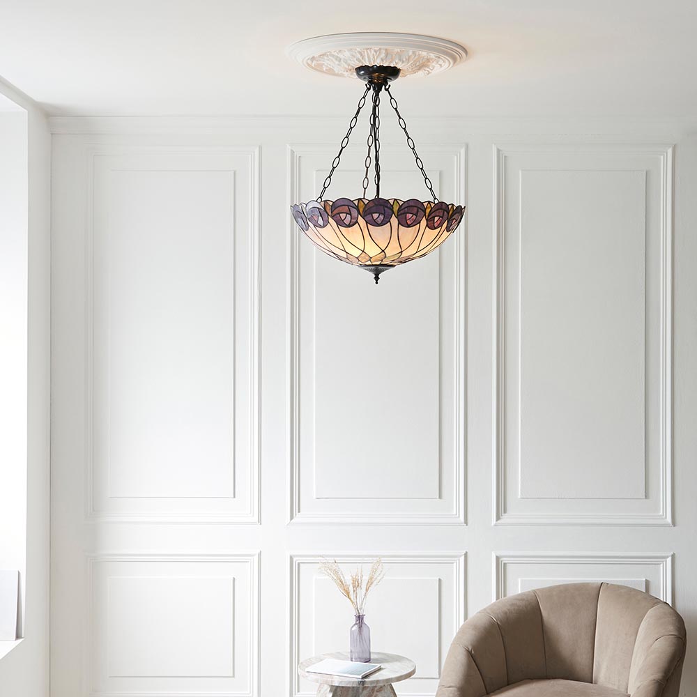 Hinton Tiffany Glass Inverted Pendant Ceiling Light In Multicolour