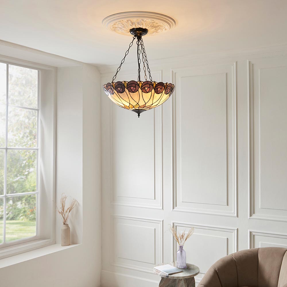 Hinton Tiffany Glass Inverted Pendant Ceiling Light In Multicolour