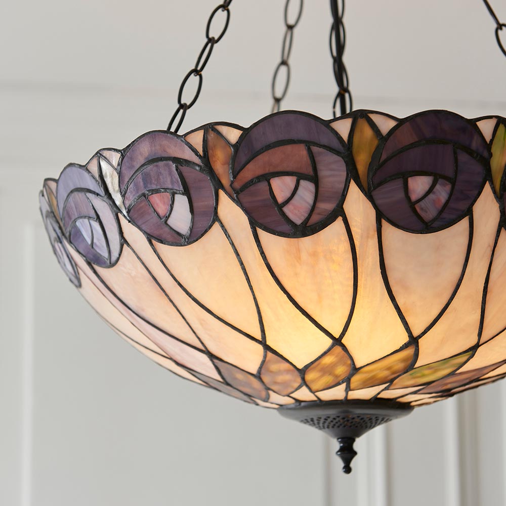 Hinton Tiffany Glass Inverted Pendant Ceiling Light In Multicolour