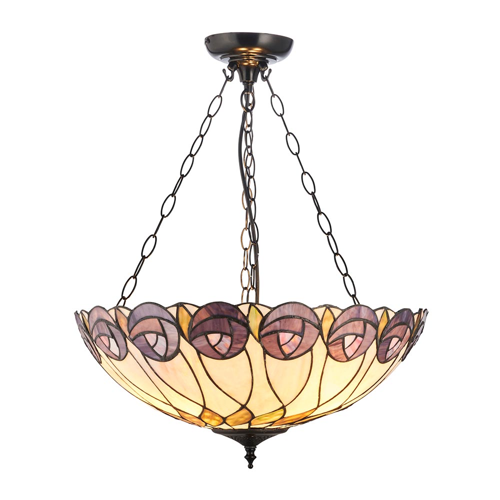 Hinton Tiffany Glass Inverted Pendant Ceiling Light In Multicolour