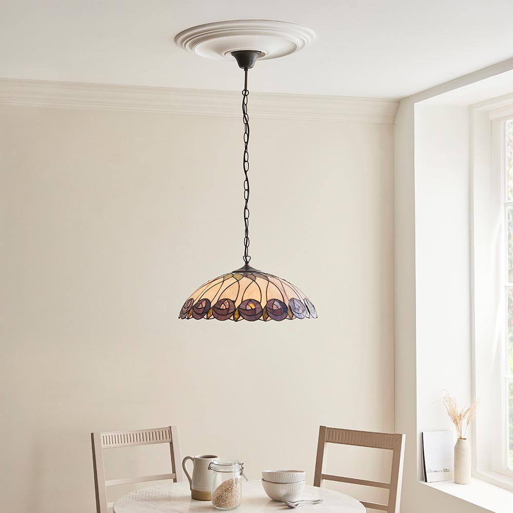 Hinton Tiffany Glass Pendant Ceiling Light In Multicolour