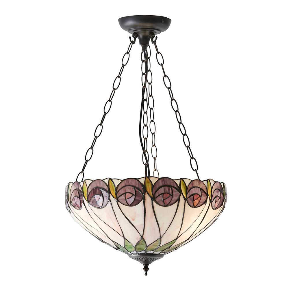 Hinton Tiffany Glass Pendant Ceiling Light In Satin Black
