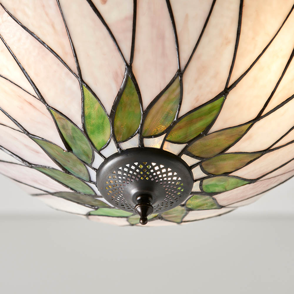Hinton Tiffany Glass Pendant Ceiling Light In Satin Black
