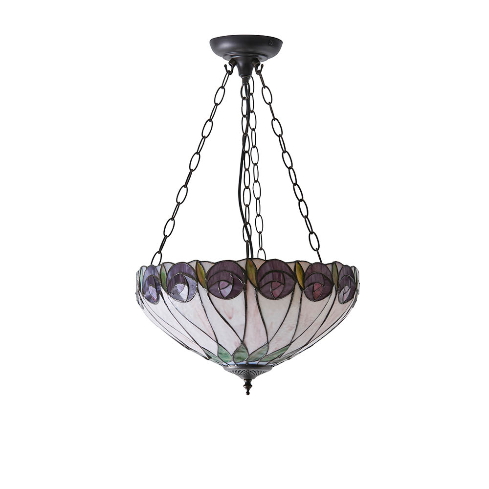 Hinton Tiffany Glass Pendant Ceiling Light In Satin Black