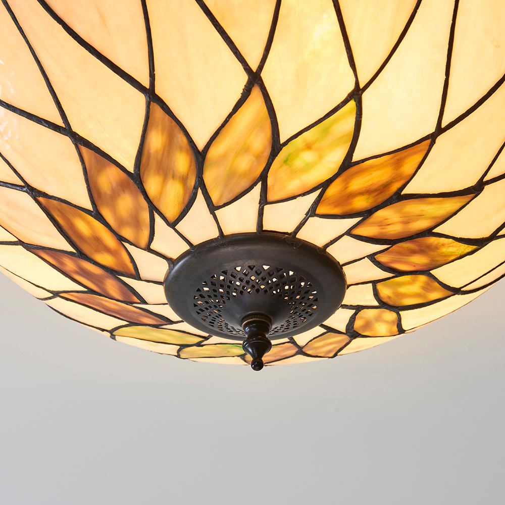 Hinton Tiffany Glass Semi Flush Ceiling Light In Multicolour