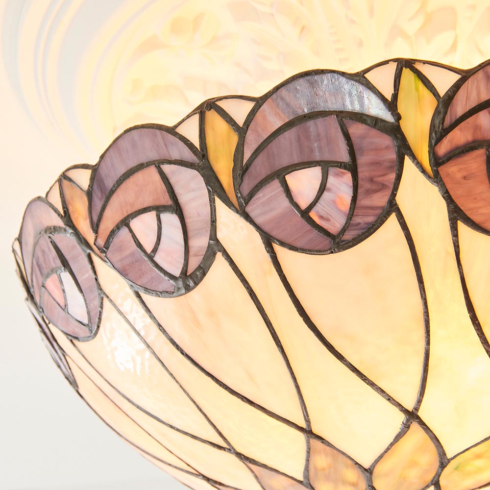 Hinton Tiffany Glass Semi Flush Ceiling Light In Multicolour