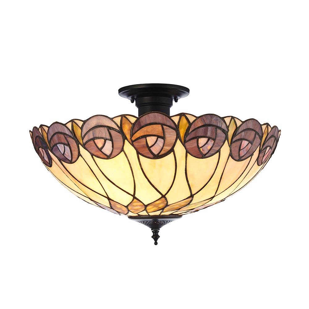 Hinton Tiffany Glass Semi Flush Ceiling Light In Multicolour