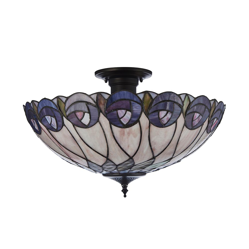 Hinton Tiffany Glass Semi Flush Ceiling Light In Multicolour