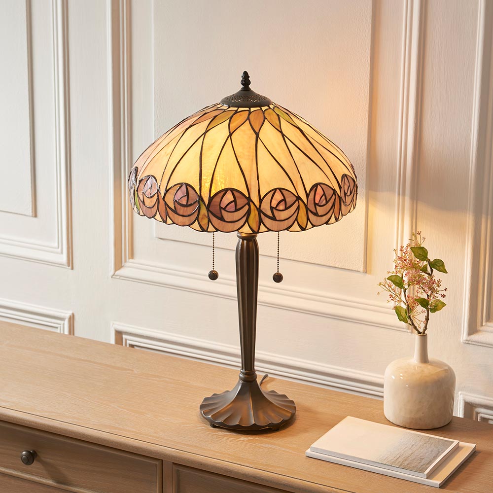 Hinton Tiffany Glass Table Lamp In Multicolour