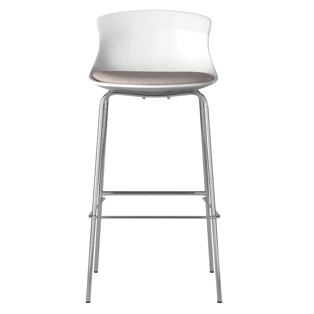 Hinton White Plastic Bar Stools With Fabric Seat In Pair
