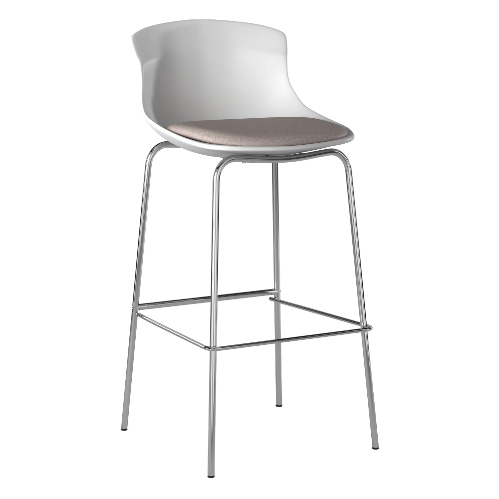 Hinton White Plastic Bar Stools With Fabric Seat In Pair