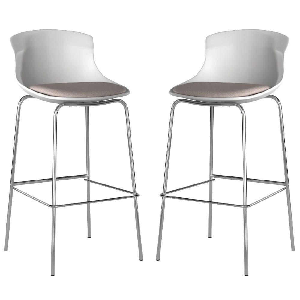 Read more about Hinton white plastic bar stools with fabric seat in pair