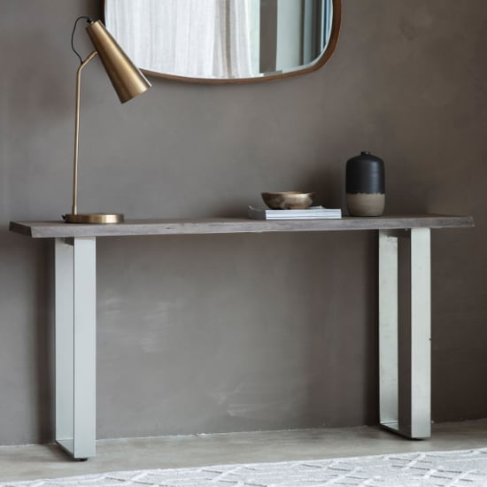 Photo of Hinton wooden console table with metal legs in grey