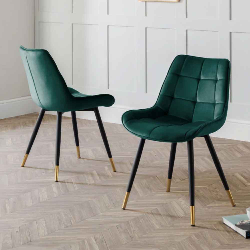 hiorix green fabric dining chairs with black legs in pair-image-132415