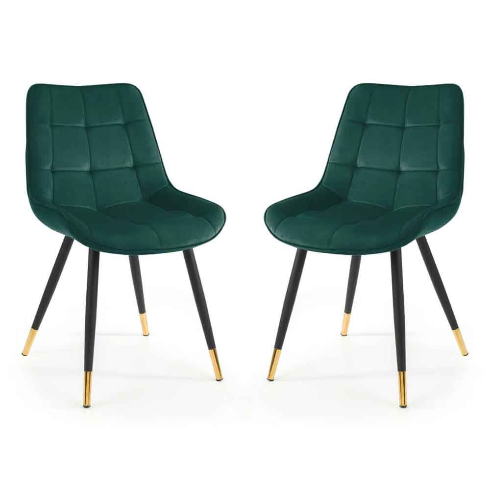 Hiorix Green Fabric Dining Chairs with Black Legs in Pair