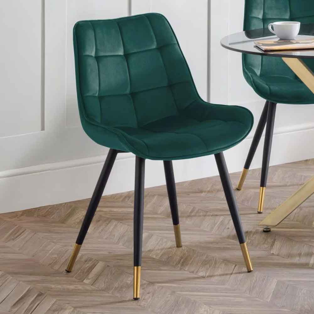 Hiorix Green Fabric Dining Chairs with Black Legs in Pair