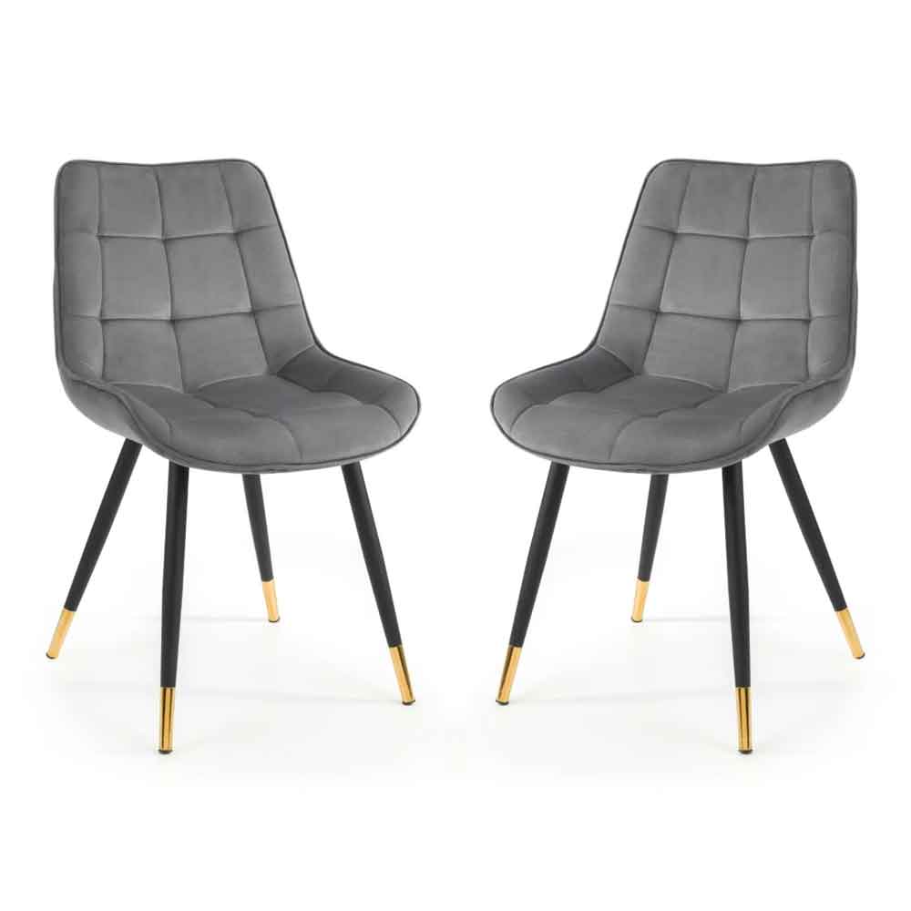 Hiorix Grey Fabric Dining Chairs with Black Legs in Pair