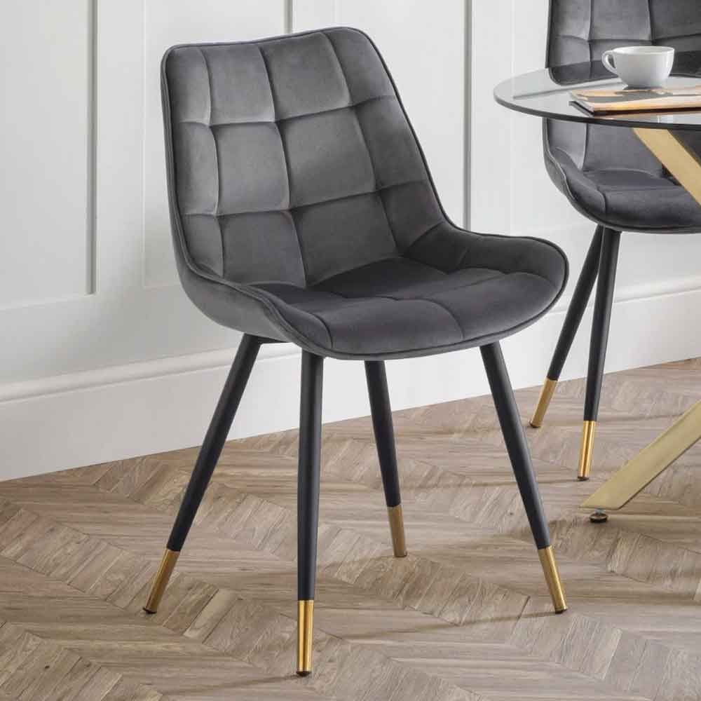 Hiorix Grey Fabric Dining Chairs with Black Legs in Pair