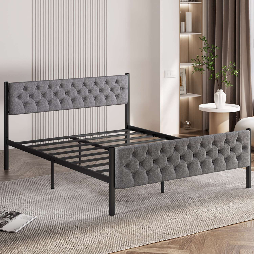 Hirosa Metal King Size Bed in Grey