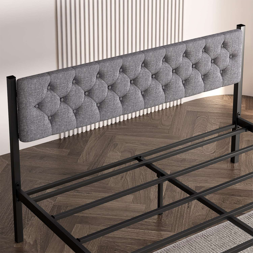 Hirosa Metal King Size Bed in Grey
