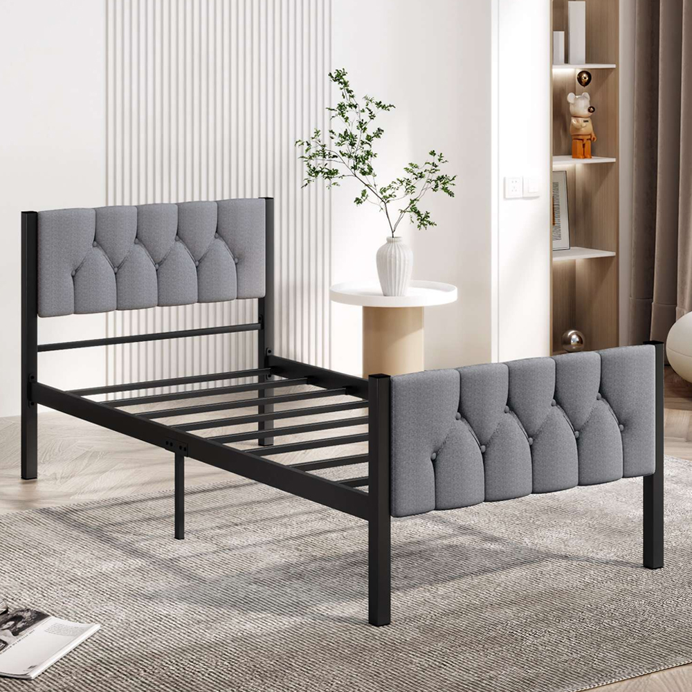 Hirosa Metal Single Bed in Grey