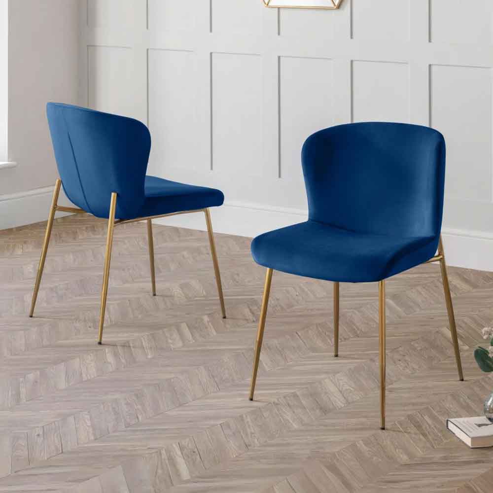 hirosan blue velvet dining chairs with gold legs in pair-image-132419