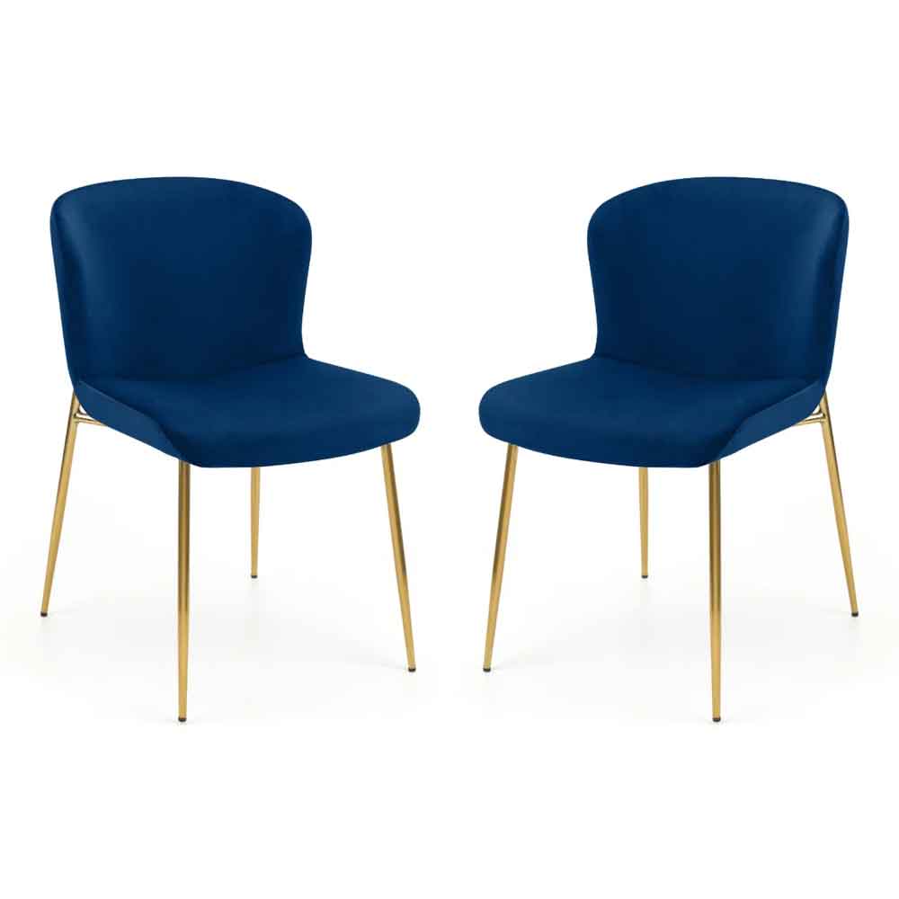 Hirosan Blue Velvet Dining Chairs with Gold Legs in Pair