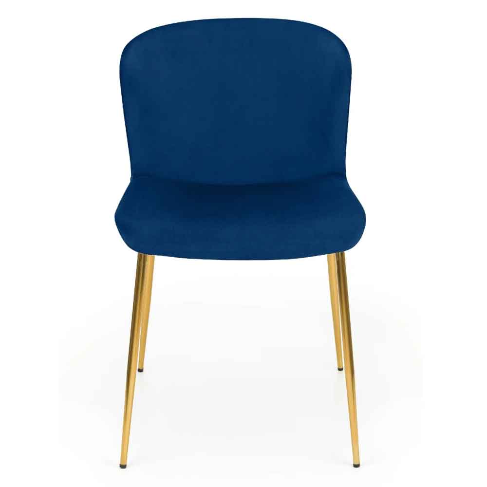 Hirosan Blue Velvet Dining Chairs with Gold Legs in Pair