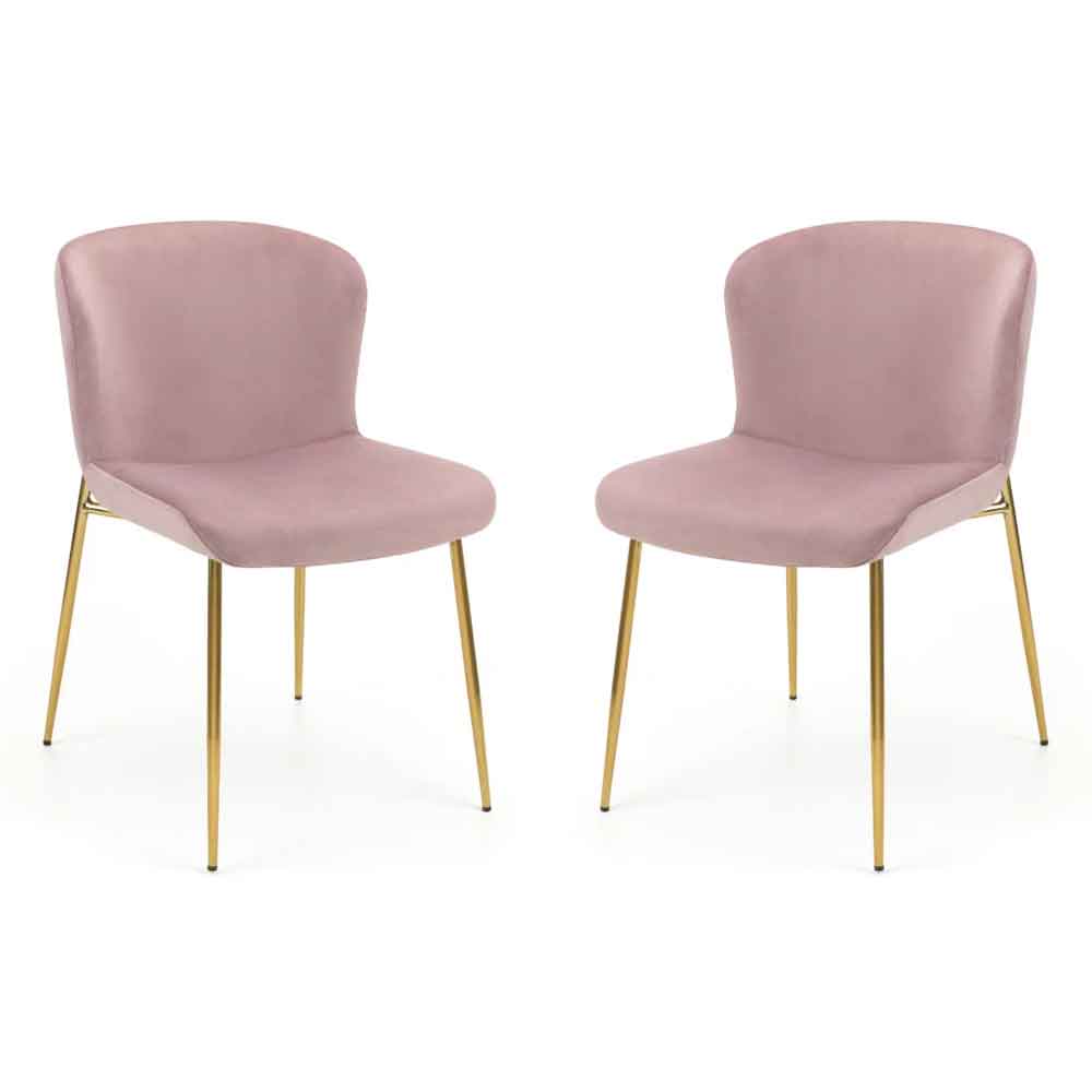 Hirosan Dusky Pink Velvet Dining Chairs with Gold Legs in Pair